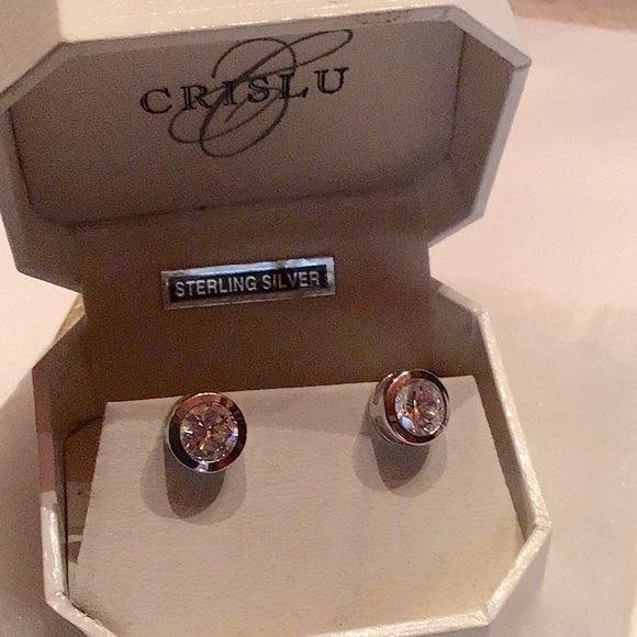 Crislu Jewelry - New Crislu Bevel Set pierced earrings. Sterling Silver, 3 CT round CZ stones